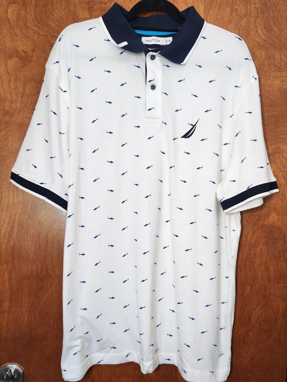 Nautica White Polo Shark Design Golf Shirt